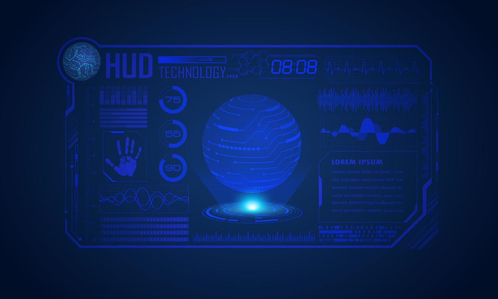 fundo de tela de tecnologia hud moderna com globo azul vetor