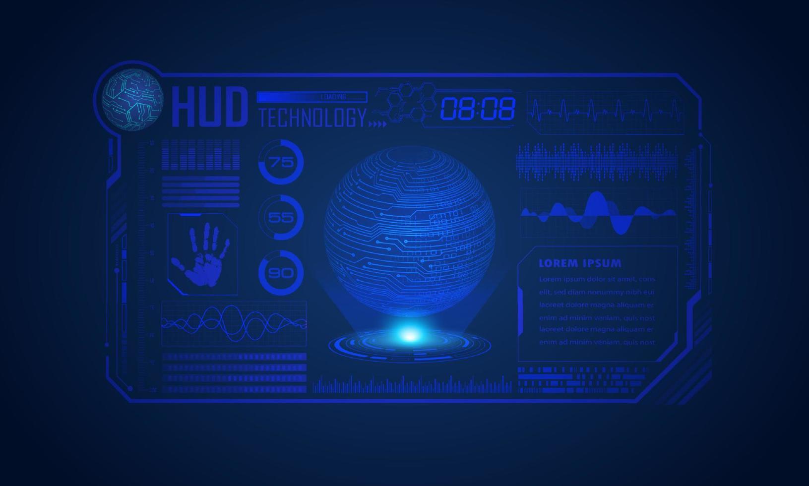 fundo de tela de tecnologia hud moderna com globo azul vetor