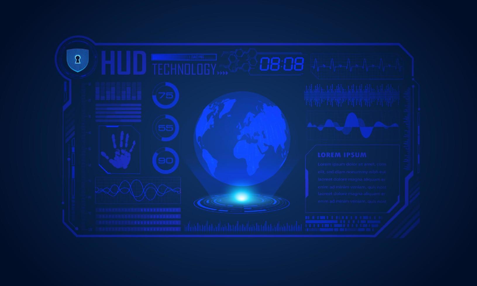 fundo de tela de tecnologia hud moderna com globo azul vetor