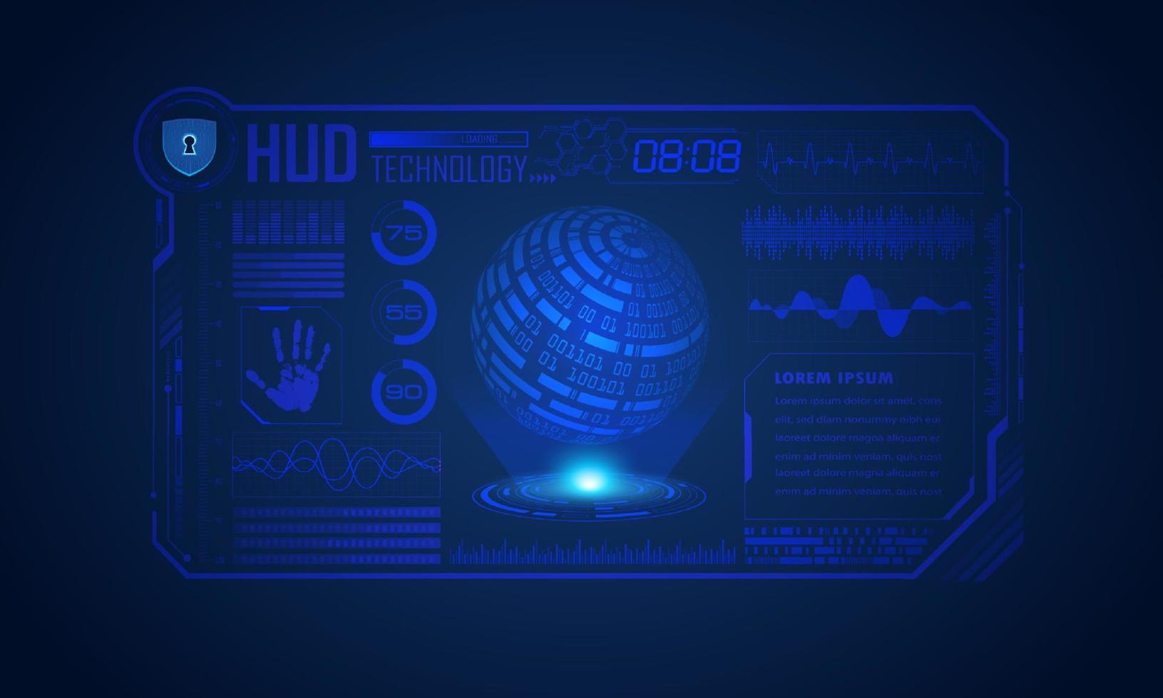 fundo de tela de tecnologia hud moderna com globo azul vetor