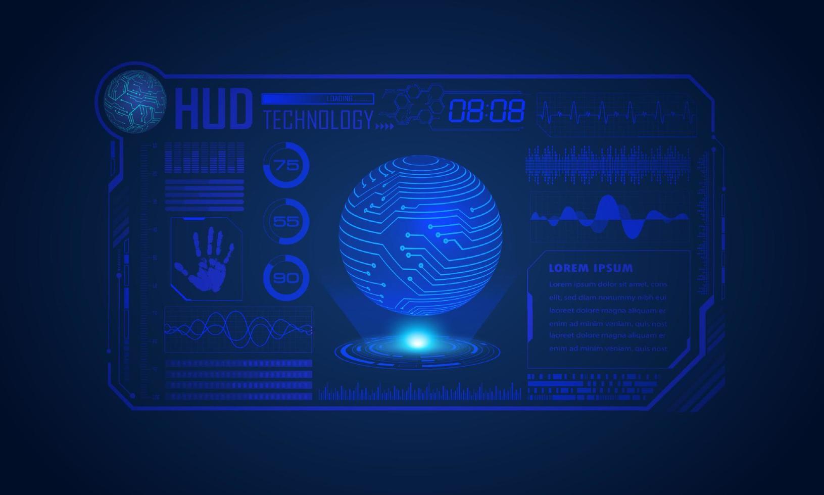 fundo de tela de tecnologia hud moderna com globo azul vetor