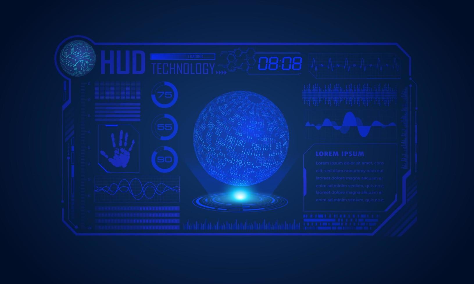 fundo de tela de tecnologia hud moderna com globo azul vetor