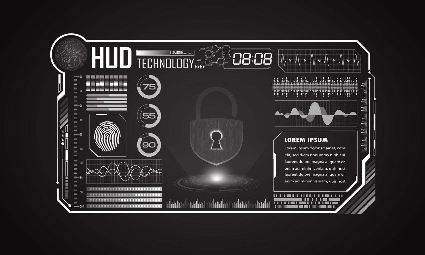 fundo de tela de tecnologia xxxxxmodern hud com cadeado vetor