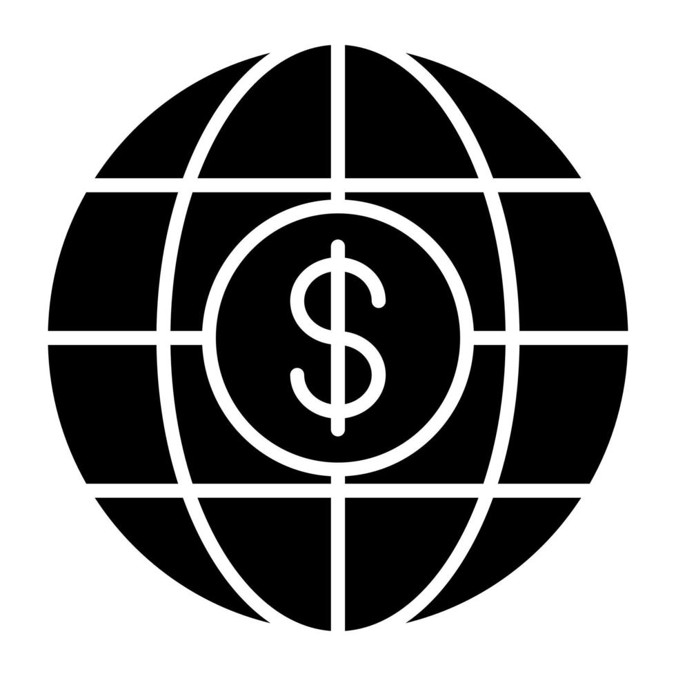 dólar com conceito de ícone de vetor globo da economia mundial