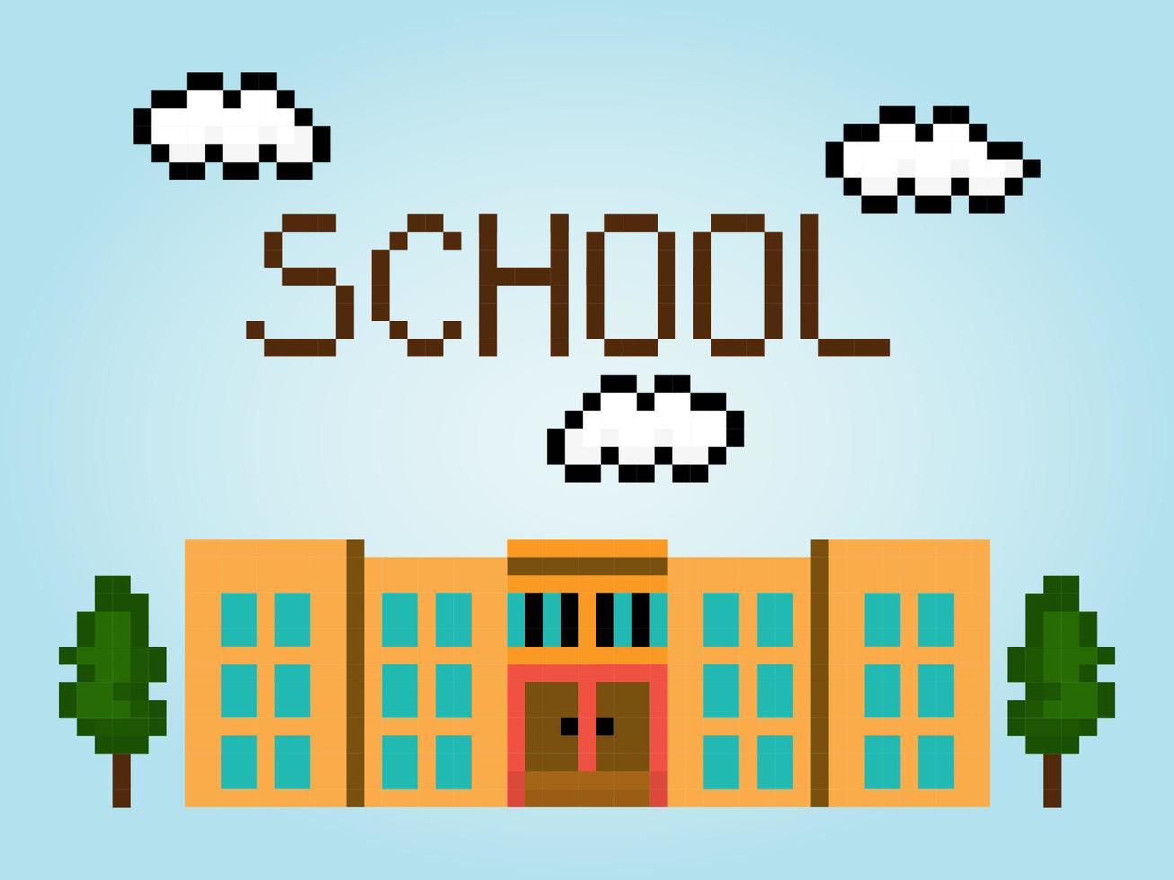Pixel de 8 bits do prédio da escola em ilustração vetorial para o ativo do jogo. vetor