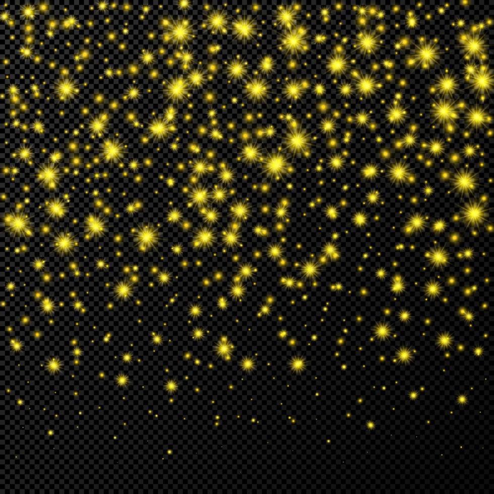 pano de fundo dourado com estrelas e brilhos de poeira isolados. efeito de luz brilhante de natal mágico comemorativo. ilustração vetorial. vetor