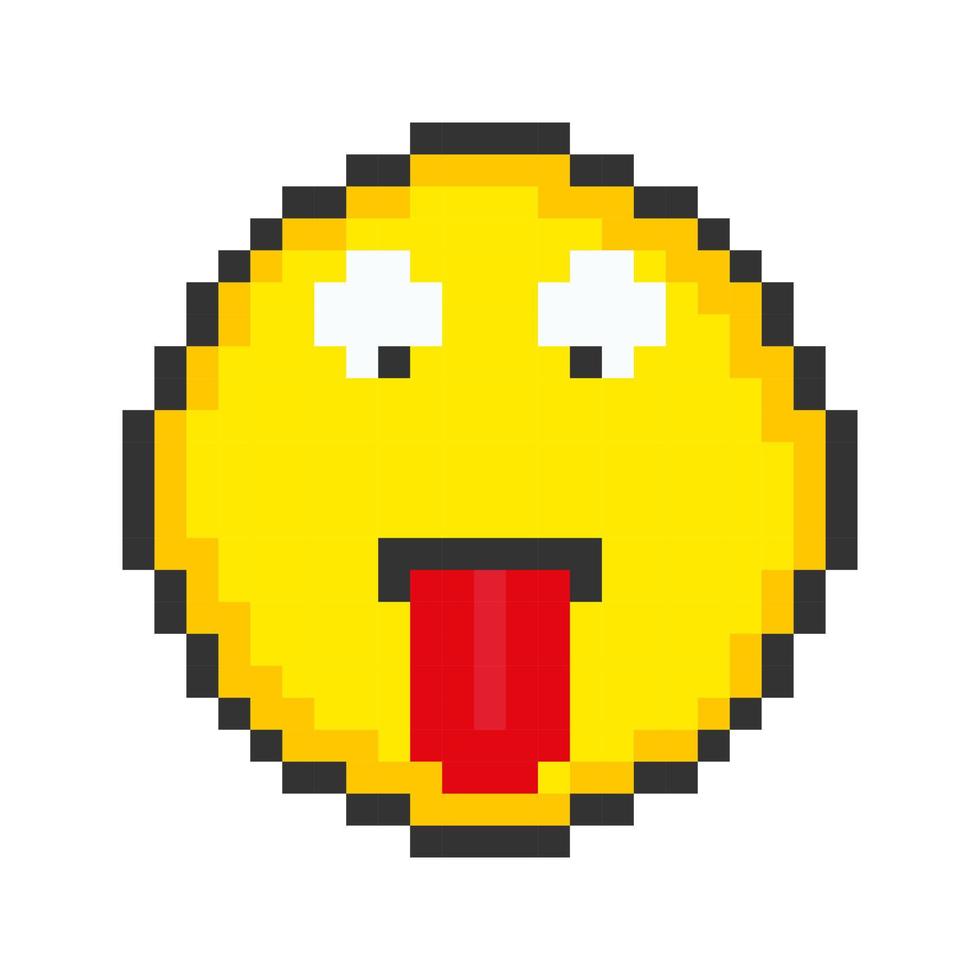 rosto com ícone de língua pendurada para fora. emoticons de pixel art. ilustração vetorial. vetor