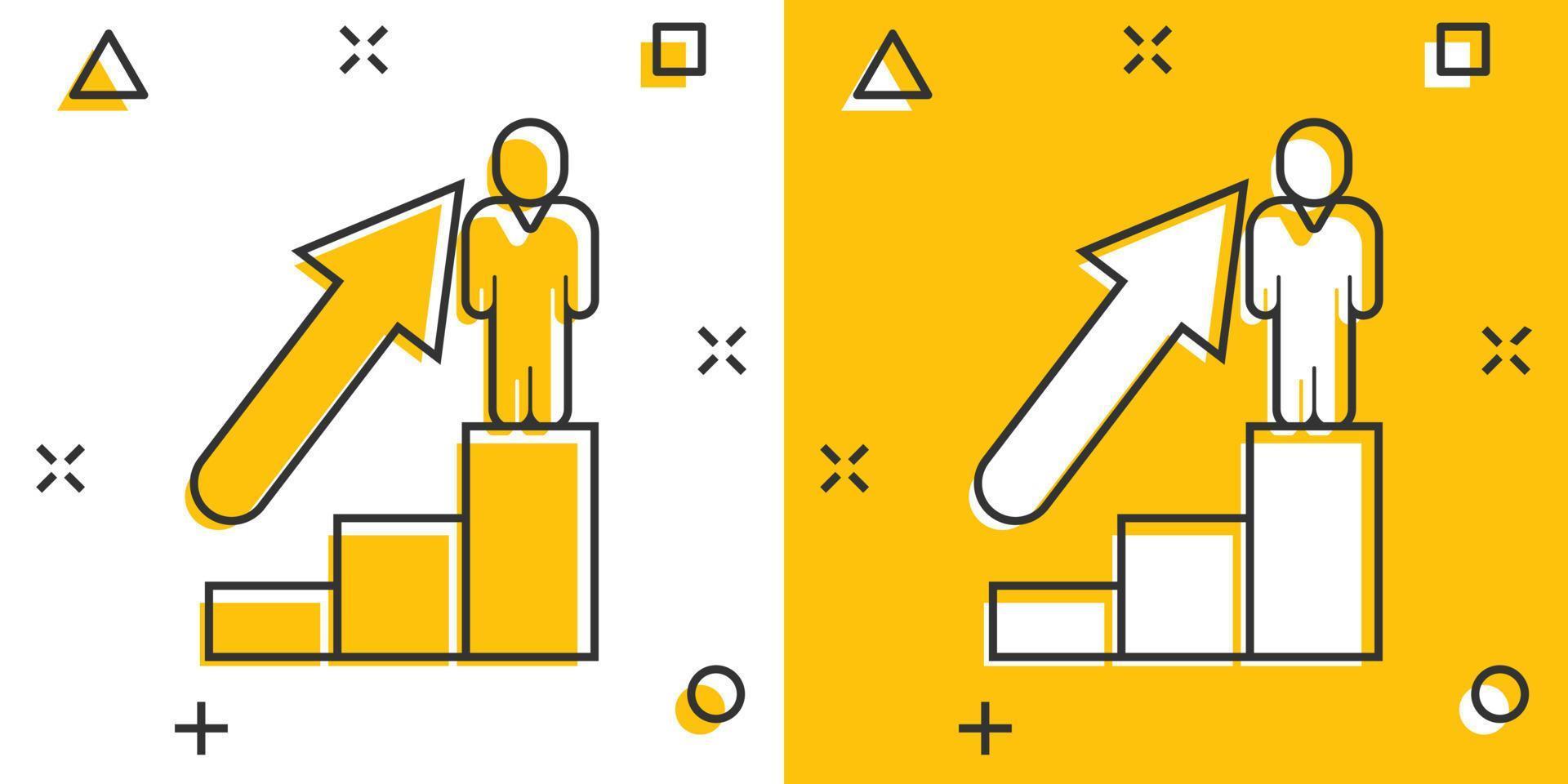 pessoas com ícone de seta de crescimento em estilo cômico. ilustração em vetor estratégia de trabalho dos desenhos animados no fundo branco isolado. conceito de negócio de efeito de respingo de treinamento de escritório.