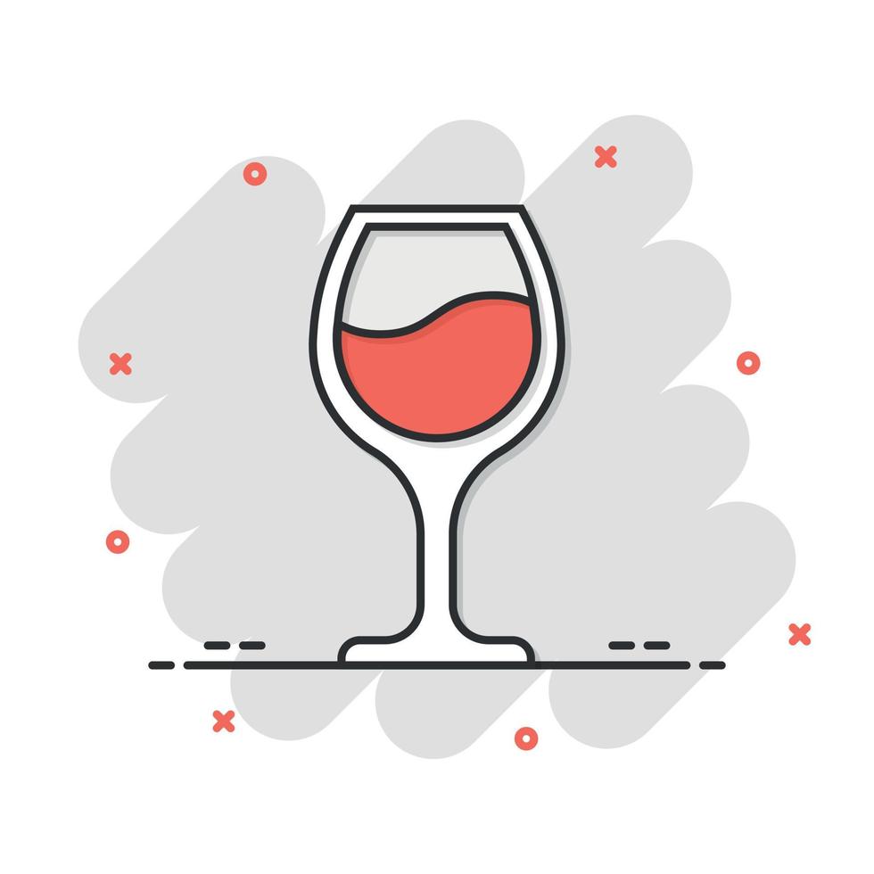 ícone de copo de vinho em estilo cômico. ilustração em vetor champanhe bebida dos desenhos animados no fundo isolado. conceito de negócio de sinal de efeito de respingo de bebida de coquetel.