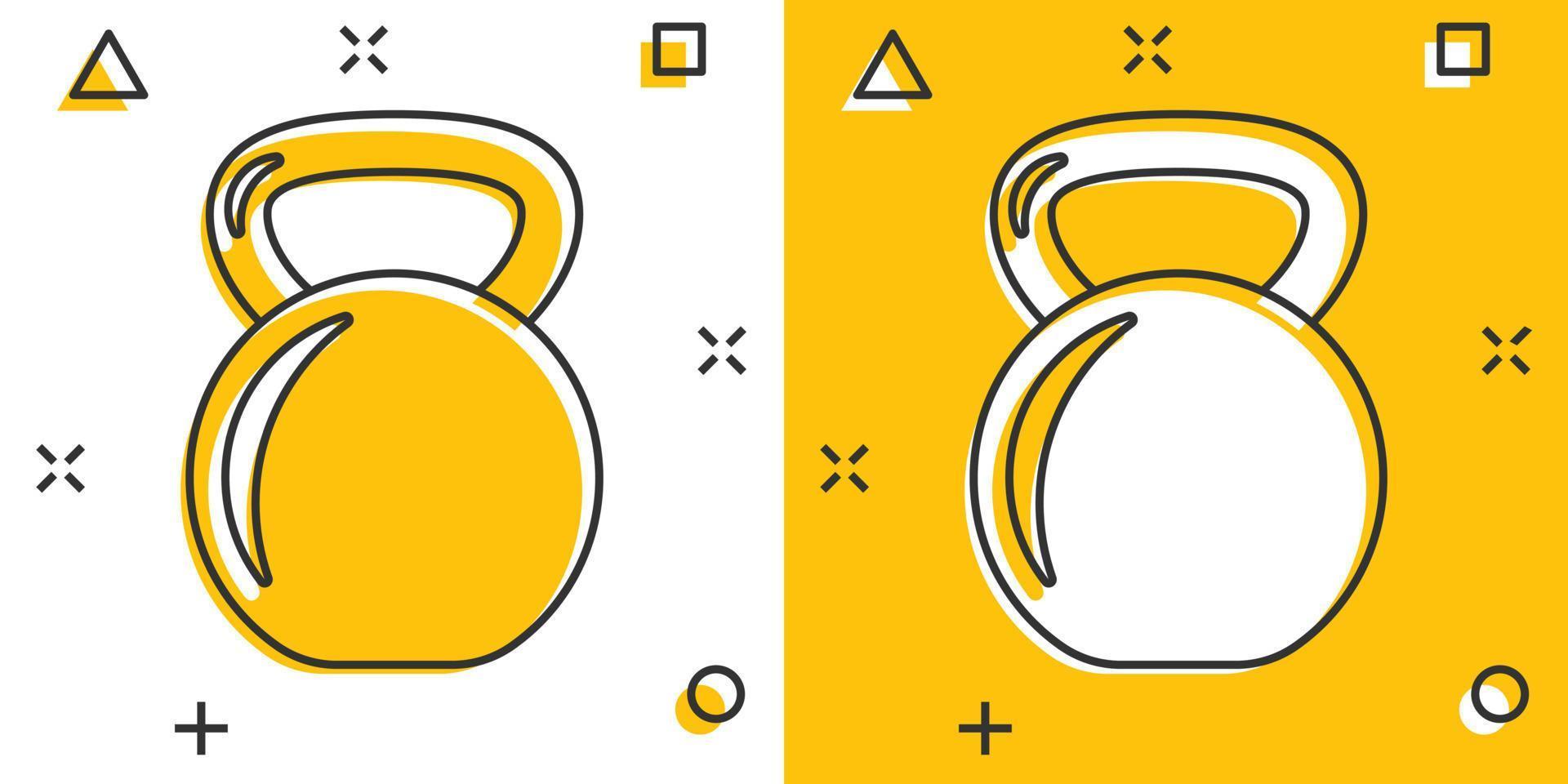 ícone de kettlebell em estilo cômico. ilustração em vetor barra esporte equipamento dos desenhos animados no fundo branco isolado. conceito de negócio de efeito de respingo de haltere.