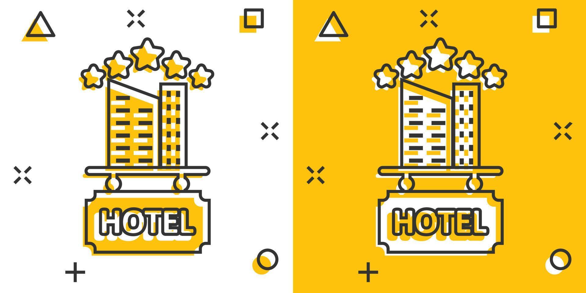 ícone de sinal de hotel 3 estrelas em estilo cômico. pousada construção ilustração vetorial dos desenhos animados no fundo branco isolado. conceito de negócio de efeito de respingo de quarto de albergue. vetor