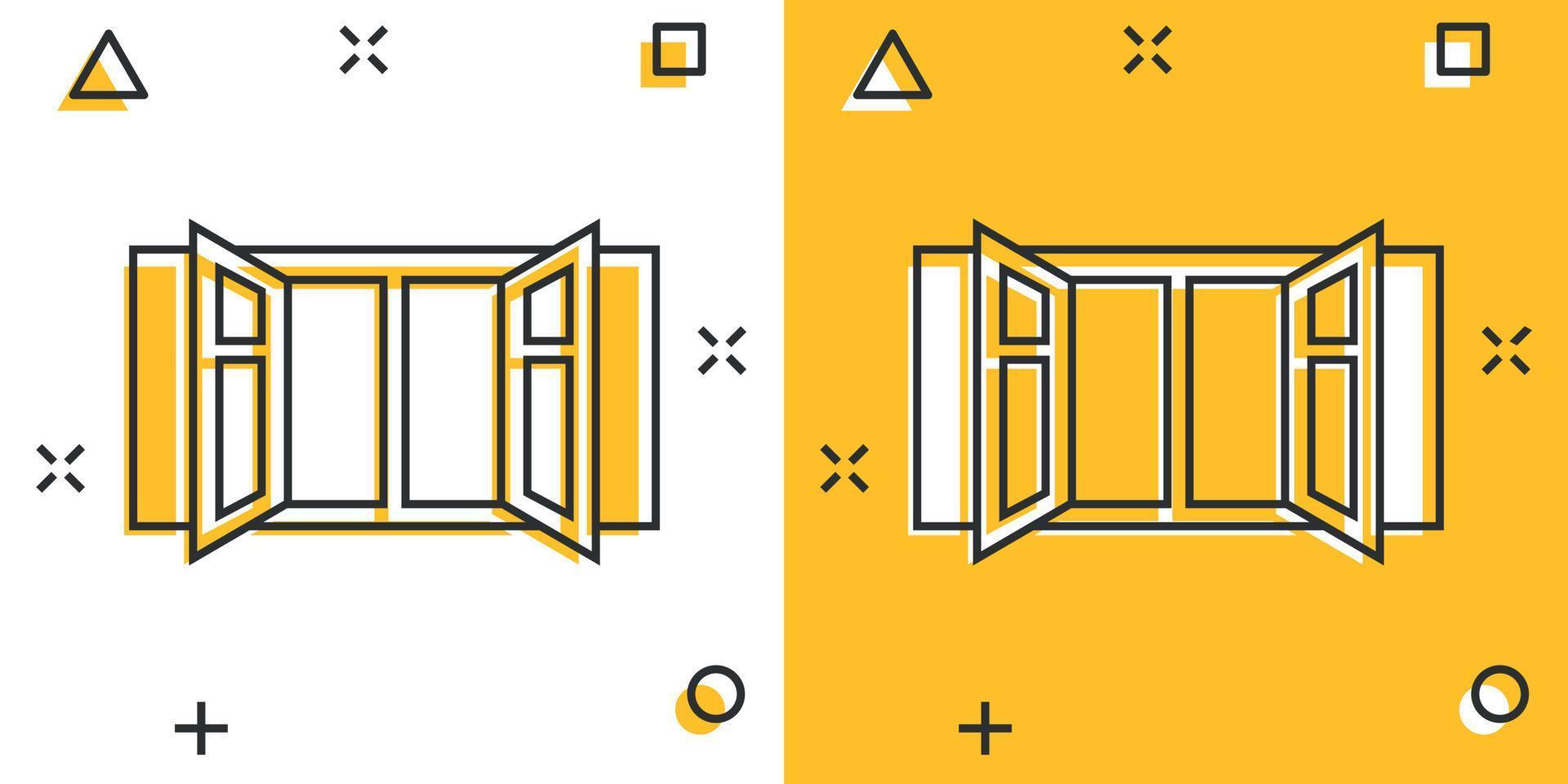 ícone de janela em estilo cômico. ilustração em vetor dos desenhos animados casement em fundo isolado. conceito de negócio de sinal de efeito de respingo interior de casa.