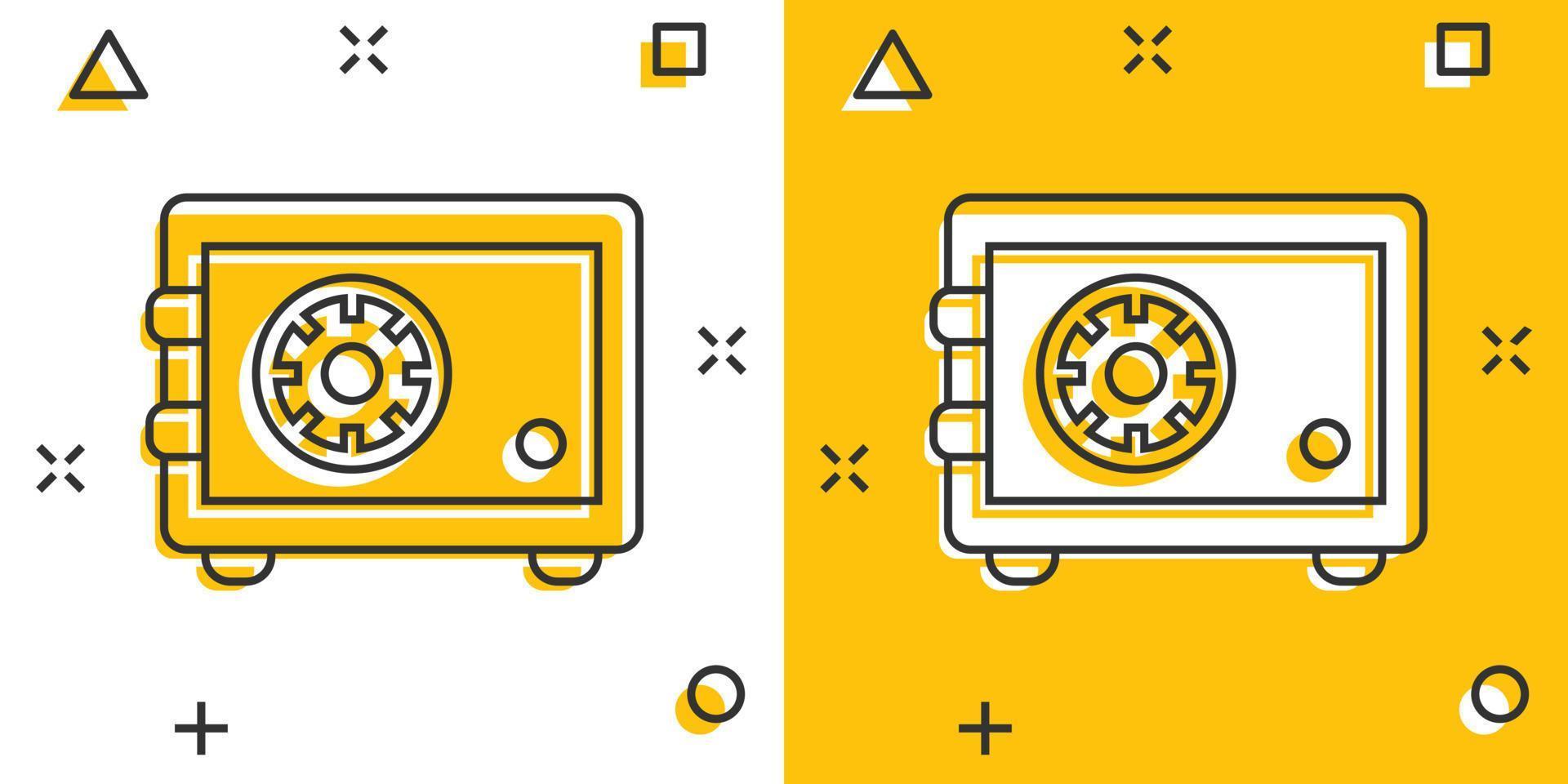 ícone de dinheiro seguro em estilo cômico. ilustração em vetor caixa forte dos desenhos animados no fundo branco isolado. financie o conceito de negócio de efeito de respingo de segurança.