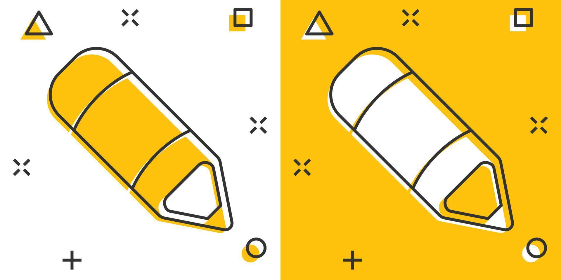 ícone de lápis em estilo cômico. ilustração em vetor caneta dos desenhos animados no fundo branco isolado. desenhando o conceito de negócio de efeito de respingo.