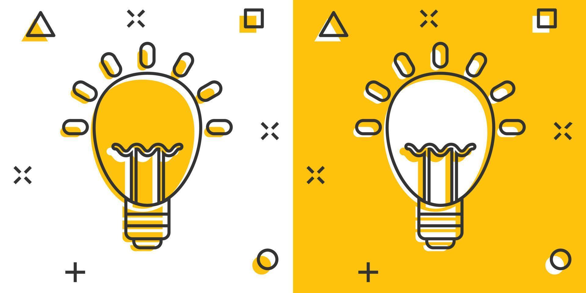 ícone de lâmpada em estilo cômico. ilustração em vetor lâmpada dos desenhos animados em fundo branco isolado. conceito de negócio de sinal de efeito de respingo de lâmpada de energia.