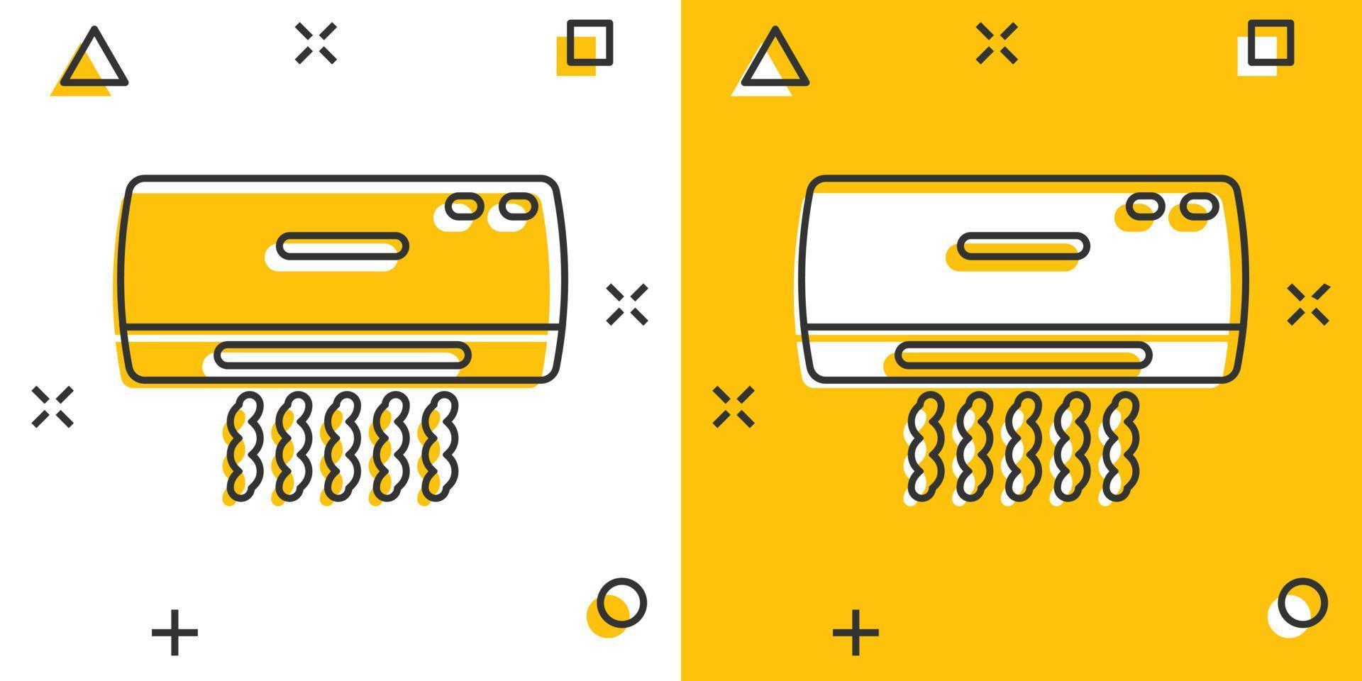 ícone de condicionador em estilo cômico. ilustração em vetor desenho animado mais legal em fundo branco isolado. conceito de negócio de efeito de respingo de clima frio.