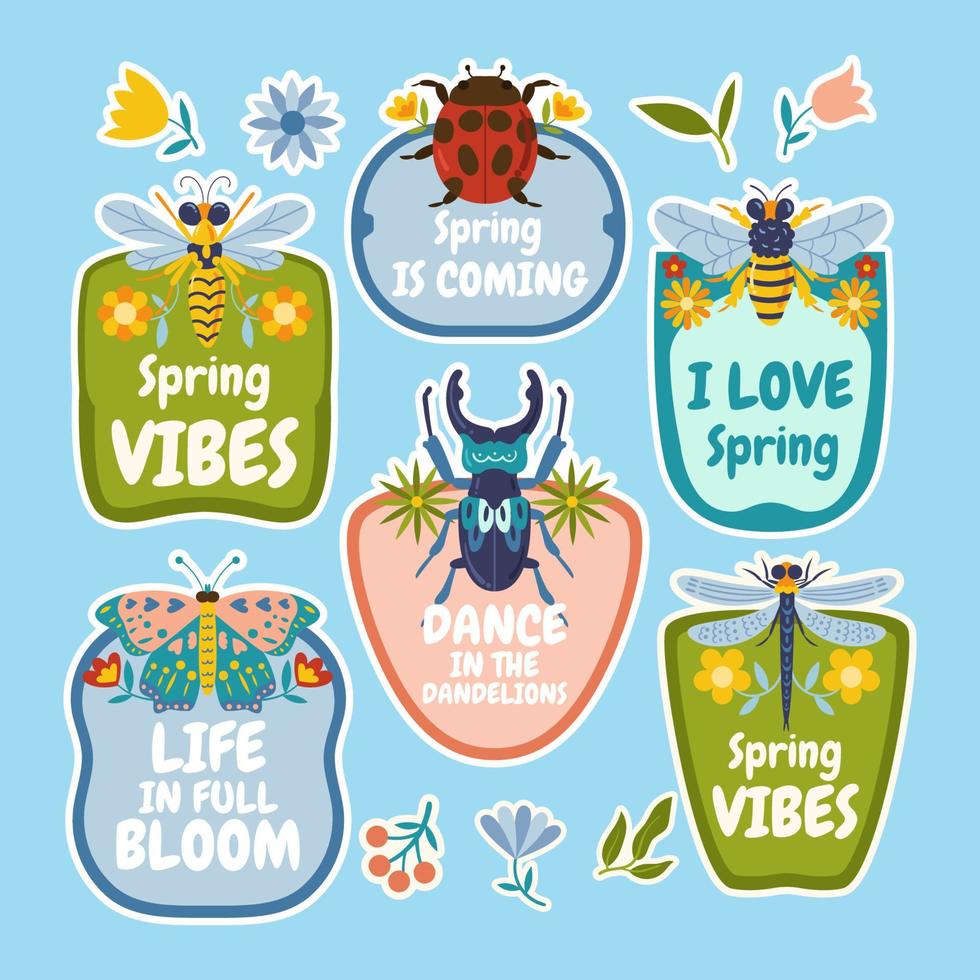 conjunto de adesivos de primavera vetor