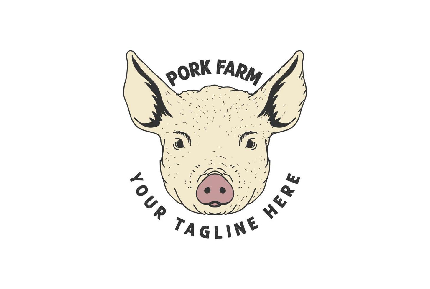 cara de cabeça de porco porco vintage retrô para design de logotipo de churrasco de presunto de porco vetor