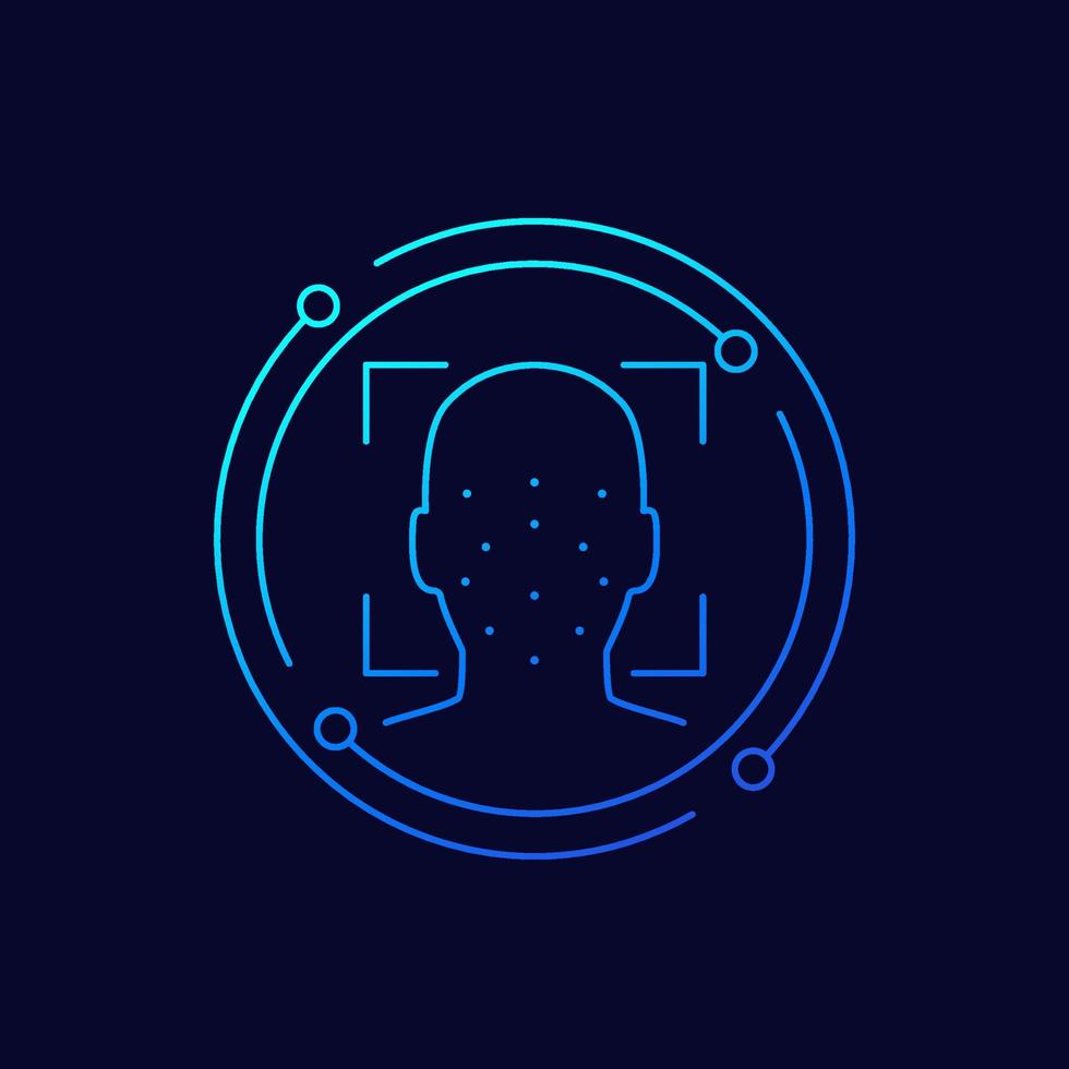 ícone da linha de reconhecimento facial, digitalização facial biométrica vetor