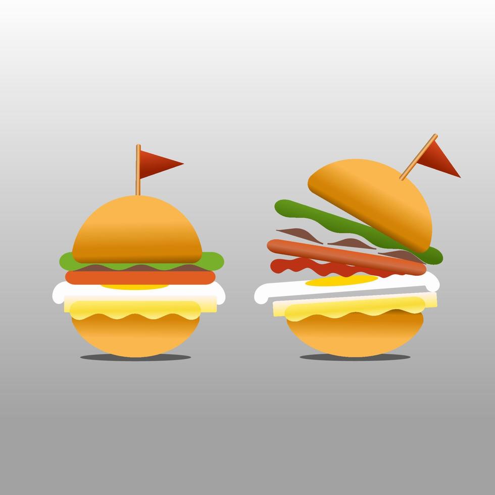 ilustração vetorial de hambúrgueres para restaurantes, lugares para comer, comida, menus de jantar vetor