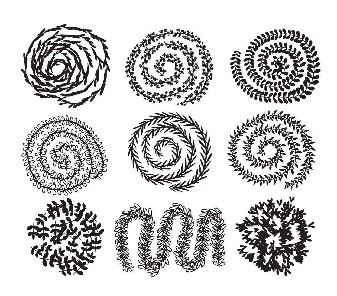 coleção de vetores grande conjunto de texturas florais plantas em espiral e flores traços de tinta splatter pincel natureza fundo textura floral padrões de decoração de arte ilustração vetorial isolada em backgro branco
