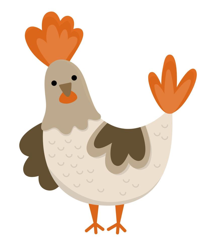 ícone de galinha de vetor. ilustração de frango bonito dos desenhos animados para crianças. pássaro de fazenda isolado no fundo branco. imagem de animal plana colorida para crianças vetor