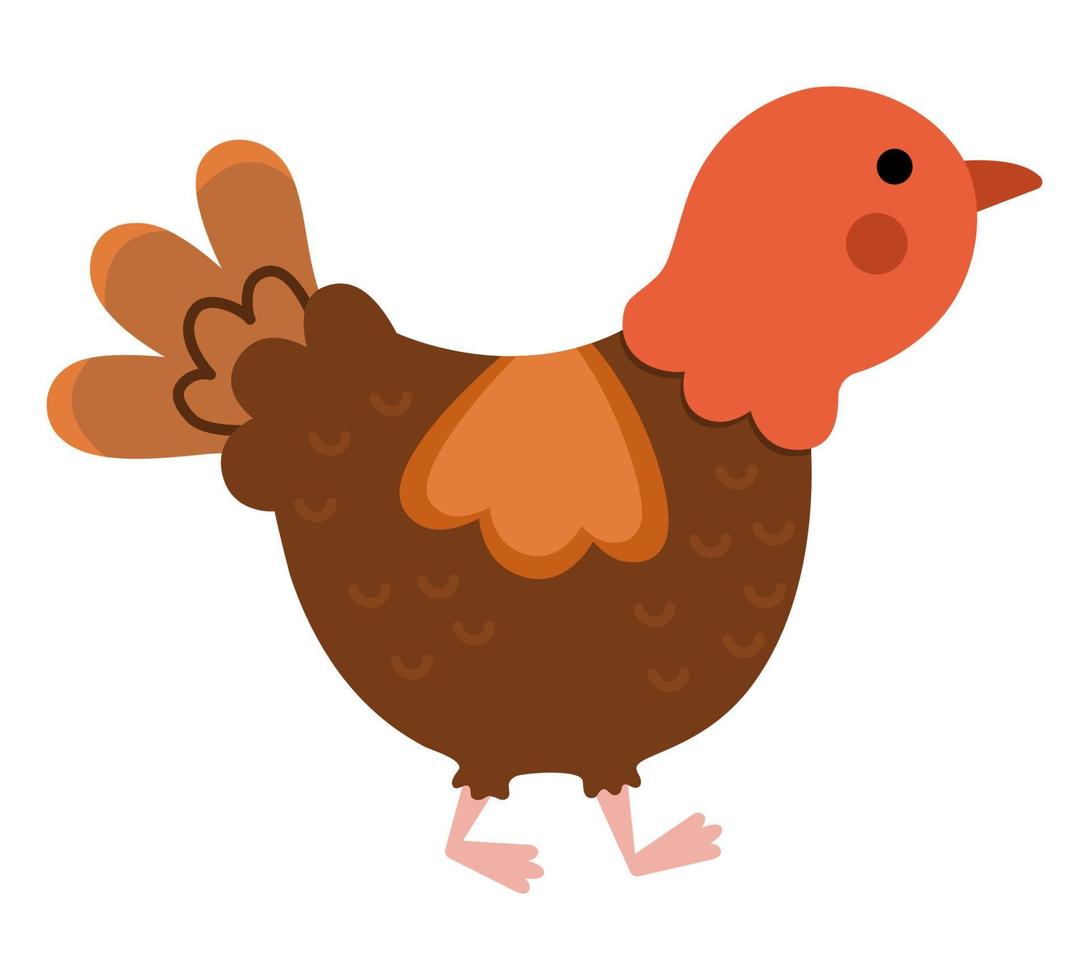 vector pequeno ícone de peru. ilustração de gobbler bonito dos desenhos animados para crianças. passarinho de fazenda isolado no fundo branco. imagem de animal plana colorida para crianças