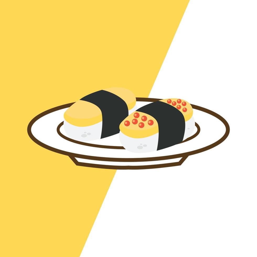 sushi japonês servido em uma ilustração vetorial de prato vetor