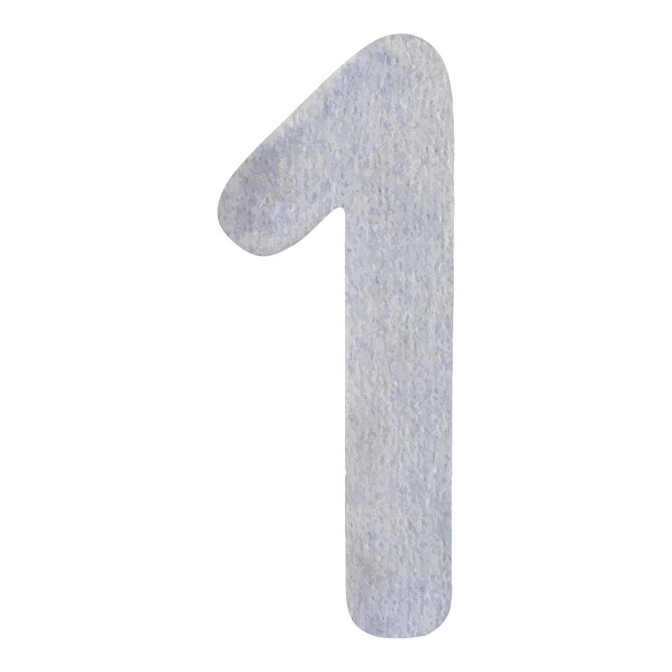 o número é um. aquarela dígito 1 cinza. a ilustração é desenhada à mão, isolada em um fundo branco. vetor