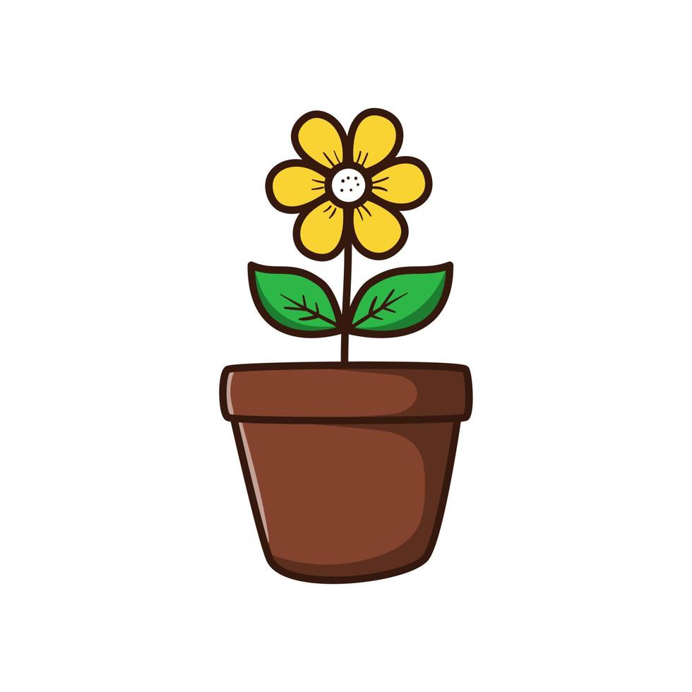 ilustração vetorial de vaso de flores com um estilo bonito desenhado à mão isolado no fundo branco vetor