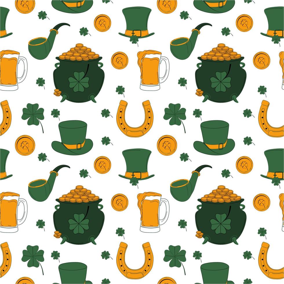 padrão sem emenda com st. dia de patrick. st. Conjunto de elementos de design vetorial do Dia de São Patrício. vetor