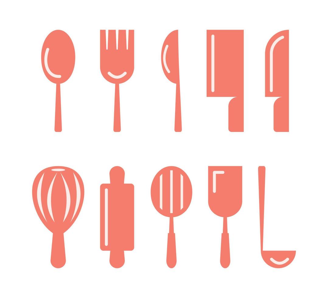 ferramentas de cozinha ou utensílios de cozinha definem ícone, desenho vetorial em fundo branco. vetor