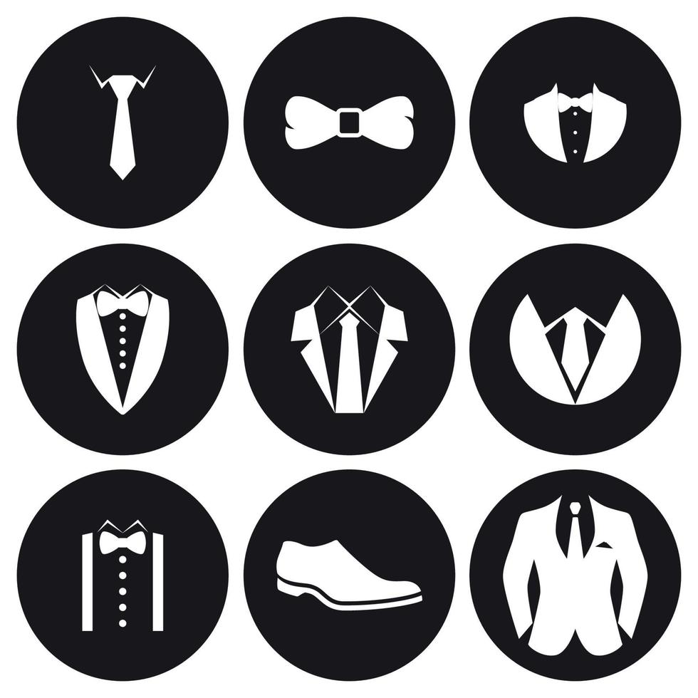 conjunto de ícones de elemento de terno. branco em um fundo preto vetor