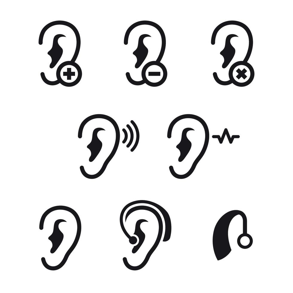 conjunto de ícones de orelha. preto em um fundo branco vetor