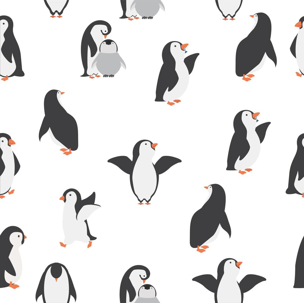 happy penguins seamless pattern background vetor