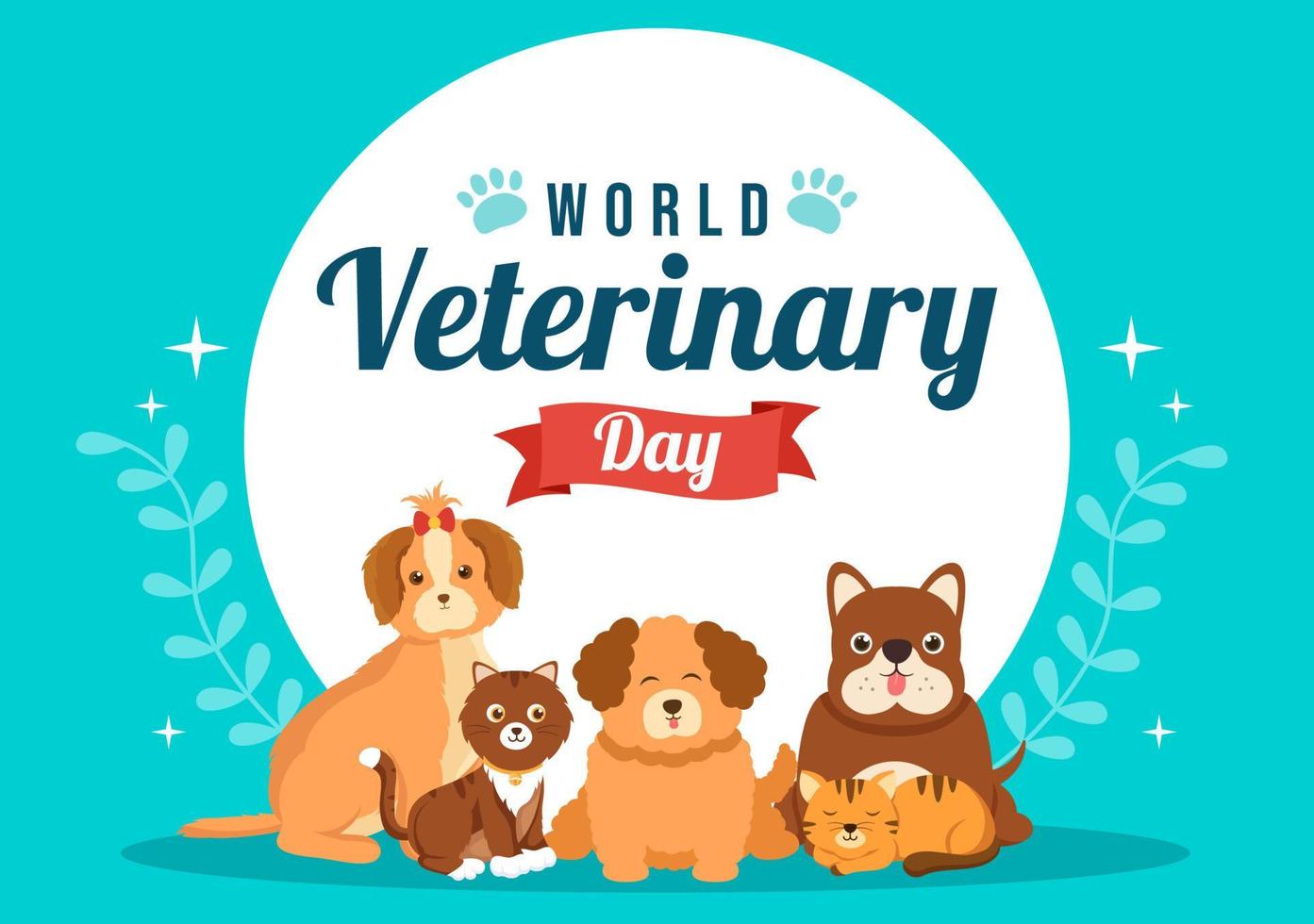 dia mundial da veterinária em 29 de abril ilustração com médico e animais fofos cães ou gatos em desenhos animados planos desenhados à mão para modelos de página de destino vetor