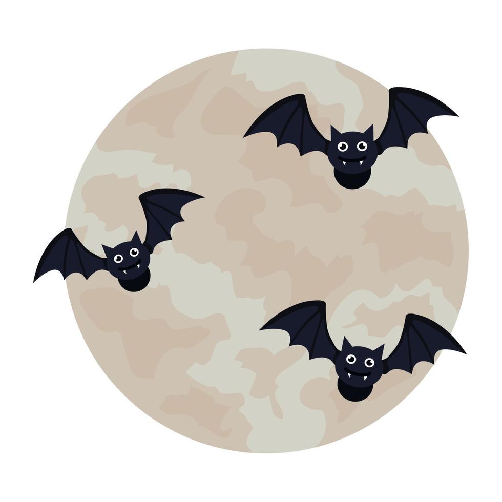 halloween, morcegos voando com lua cheia em fundo branco vetor