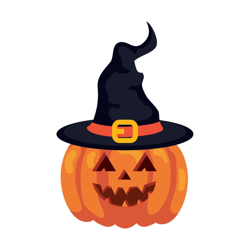 abóbora de halloween com chapéu de bruxa, em fundo branco vetor