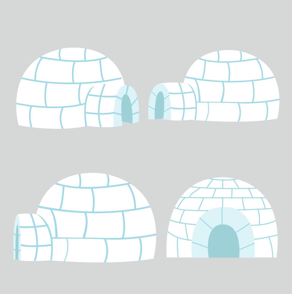 Casa de gelo de iglus em conjunto de vetores de design plano