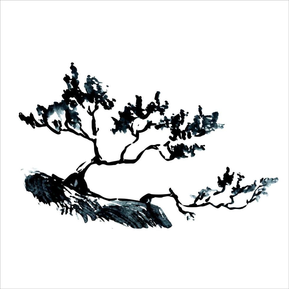 plantas de árvores do japão, ilustração em aquarela. estilo asiático para jardim printing.traditional do japão, ilustração pintada à mão em aquarela. vetor