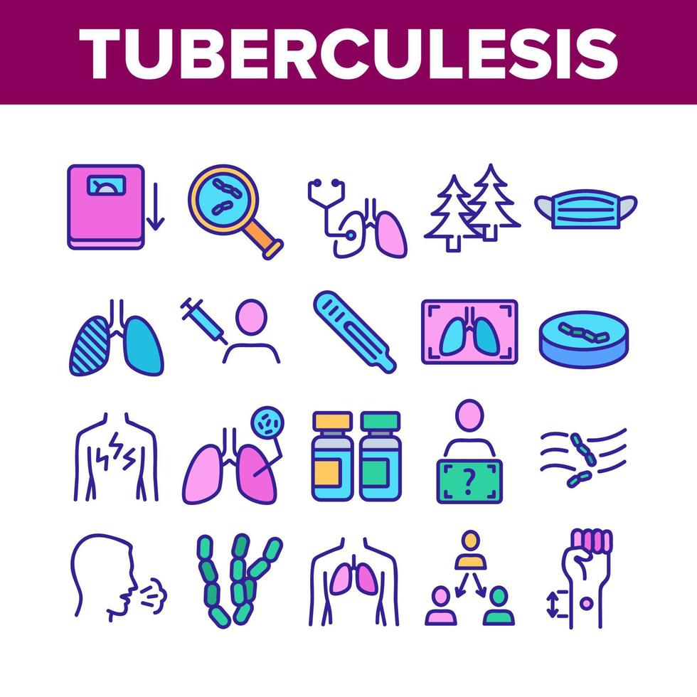 vetor de conjunto de ícones de coleção de doença de tuberculose