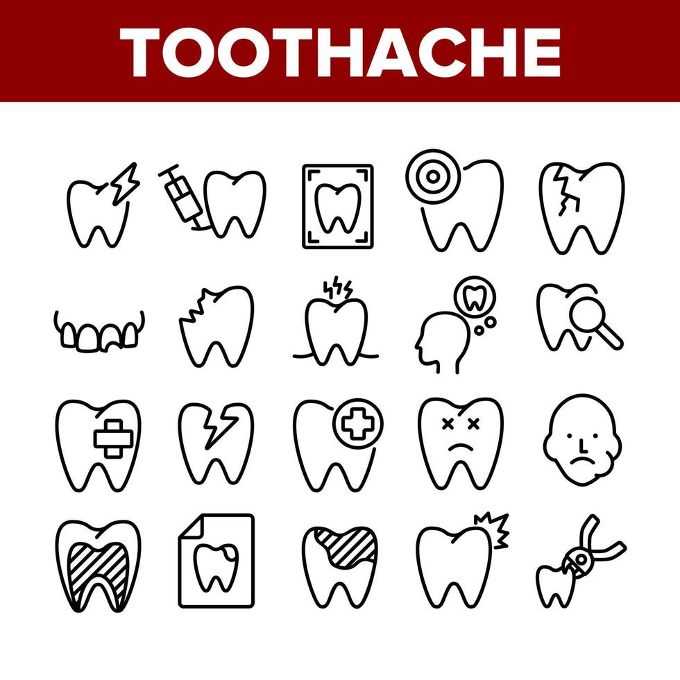 vetor de conjunto de ícones de elementos de coleção de dor de dente