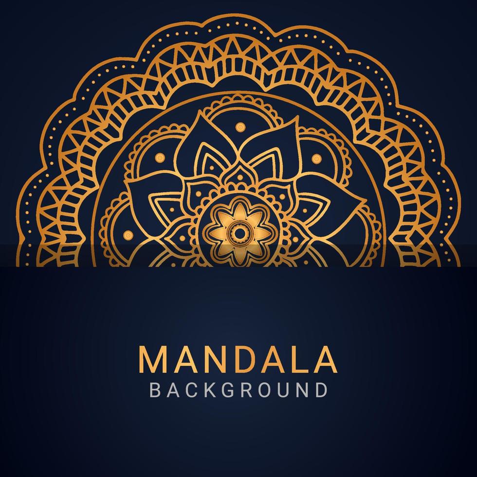 mandala de luxo dourada com um design elegante de fundo preto vetor