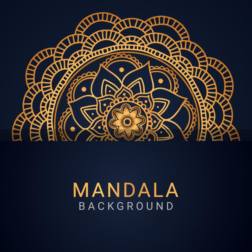 mandala de luxo dourada com um design elegante de fundo preto vetor