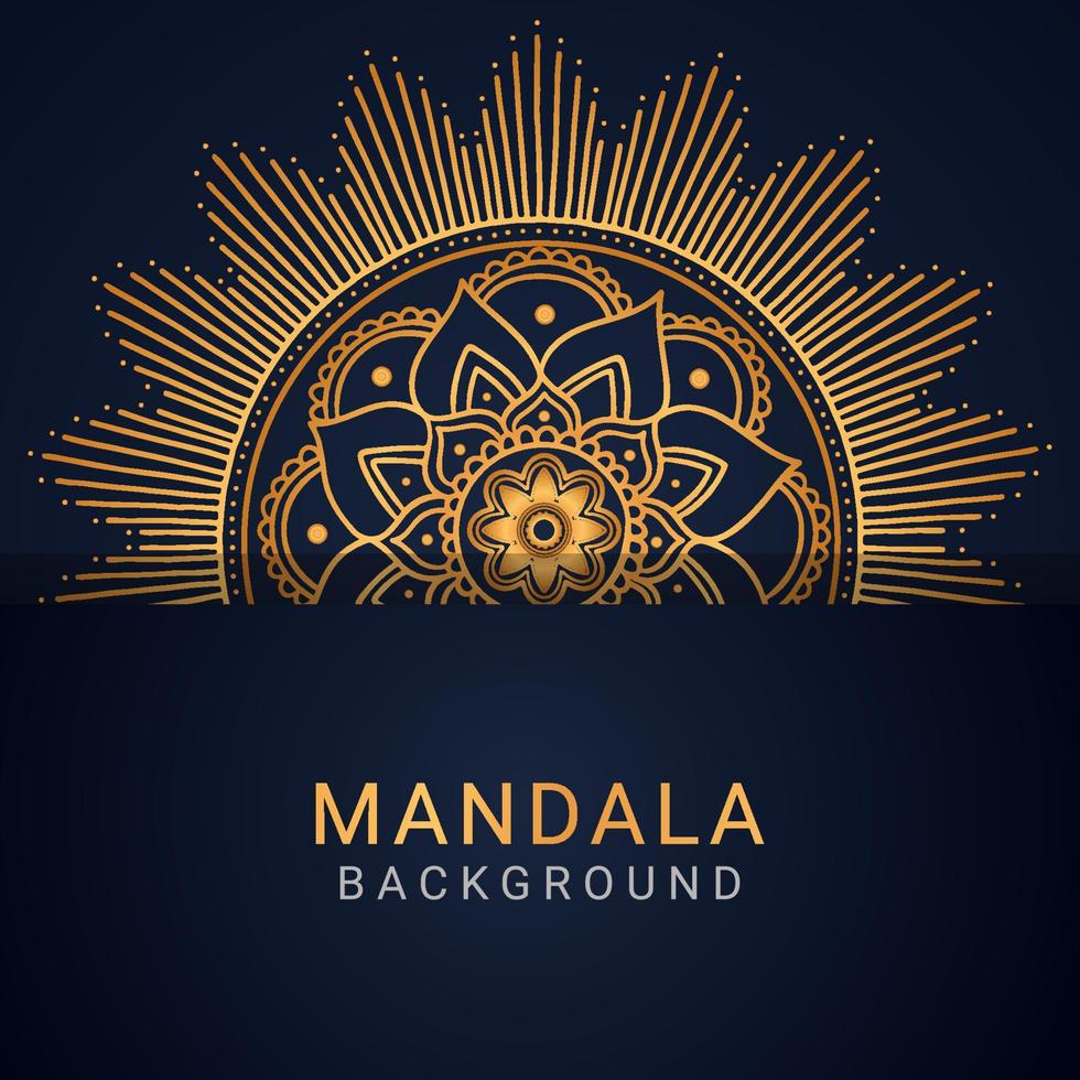 mandala de luxo dourada com um design elegante de fundo preto vetor