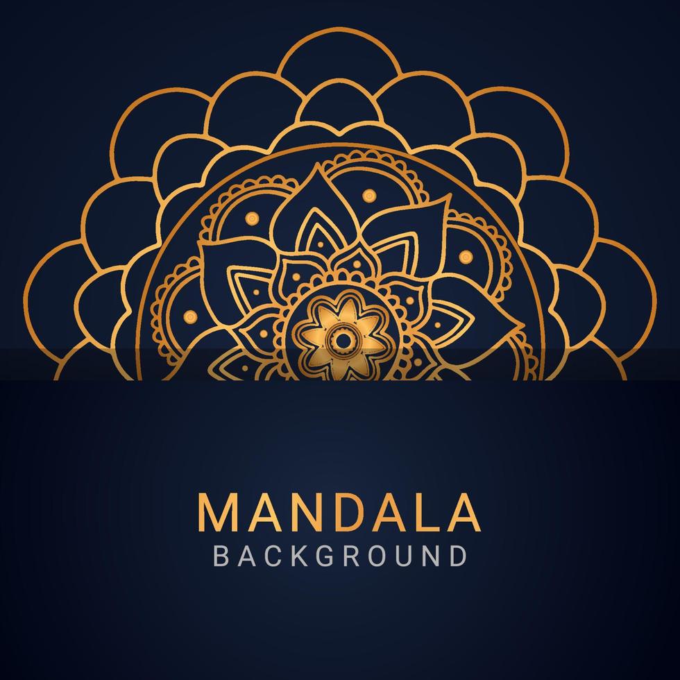 mandala de luxo dourada com um design elegante de fundo preto vetor