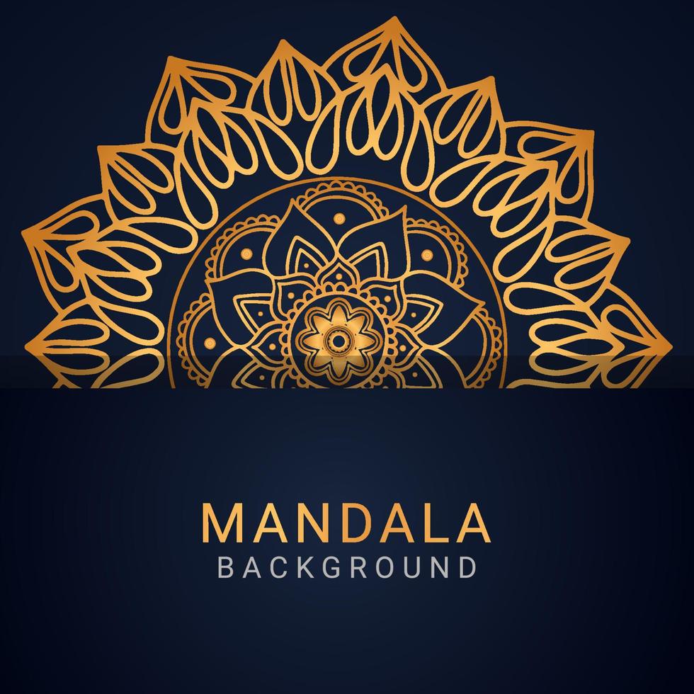 mandala de luxo dourada com um design elegante de fundo preto vetor