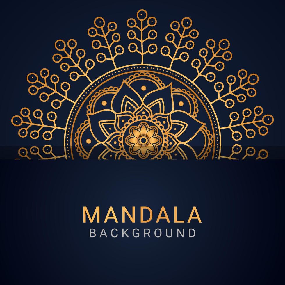 mandala de luxo dourada com um design elegante de fundo preto vetor