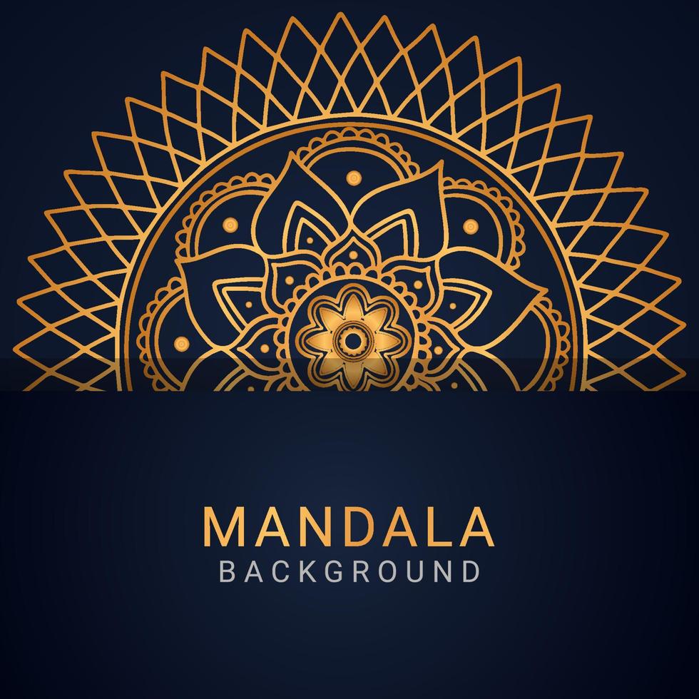 mandala de luxo dourada com um design elegante de fundo preto vetor