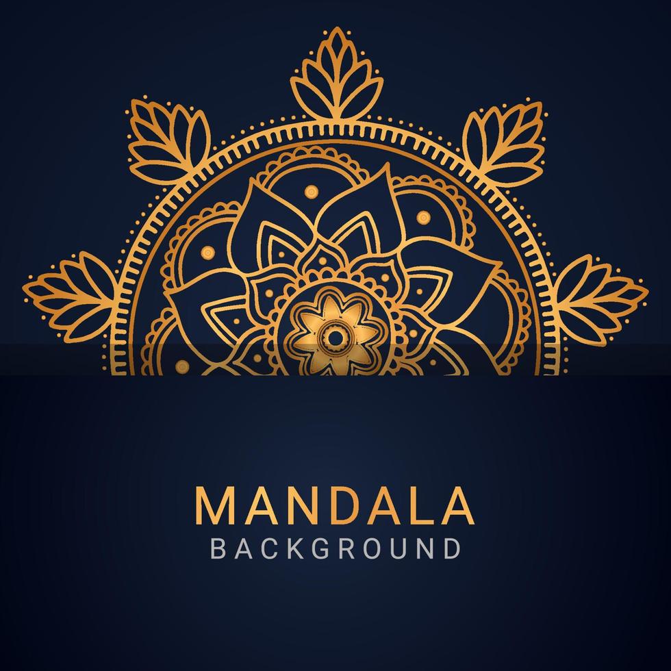 mandala de luxo dourada com um design elegante de fundo preto vetor